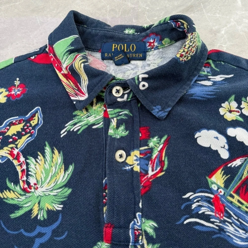 Boys Ralph Lauren Tropical Jamaica 100% Cotton Polo Short Sleeve Shirt Medium - Picture 9 of 16